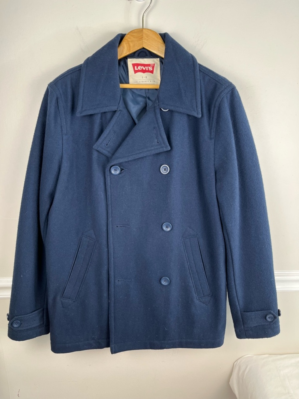 Men's Navy Pea Coat - Classic Wool Blend